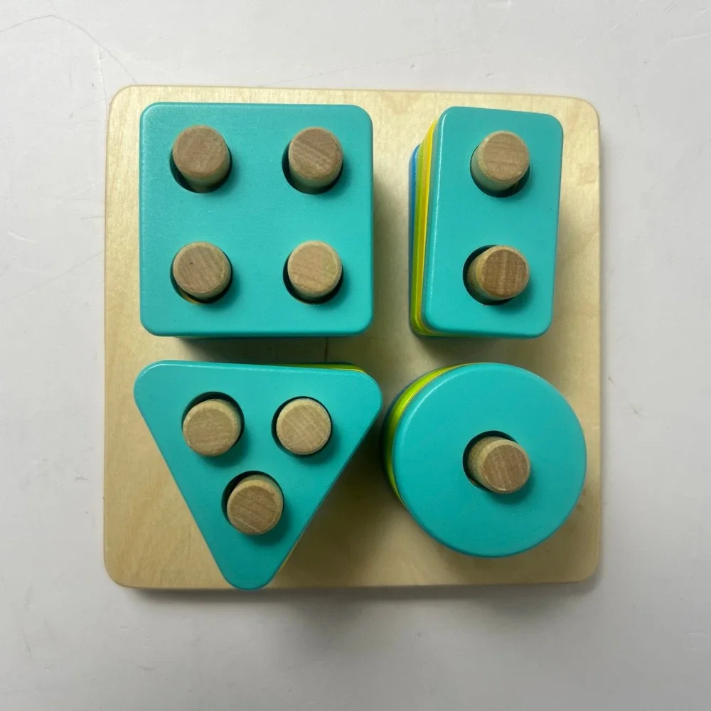 Lovevery Wooden Geometric Peg Puzzle Toddler Multicolor Montessori Stacker Toy